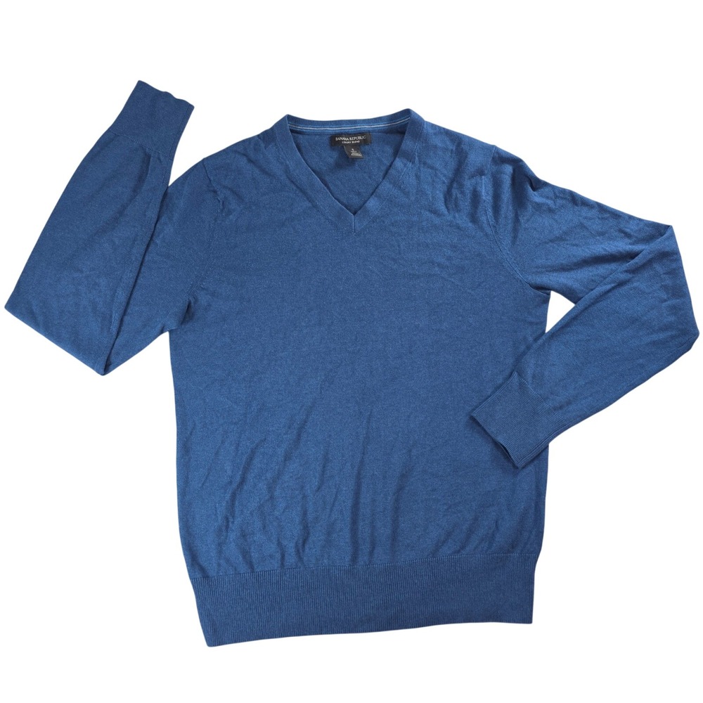 Banana Republic Mens Small Blue V-Neck Sweater Silk Cotton Cashmere Luxury Blend